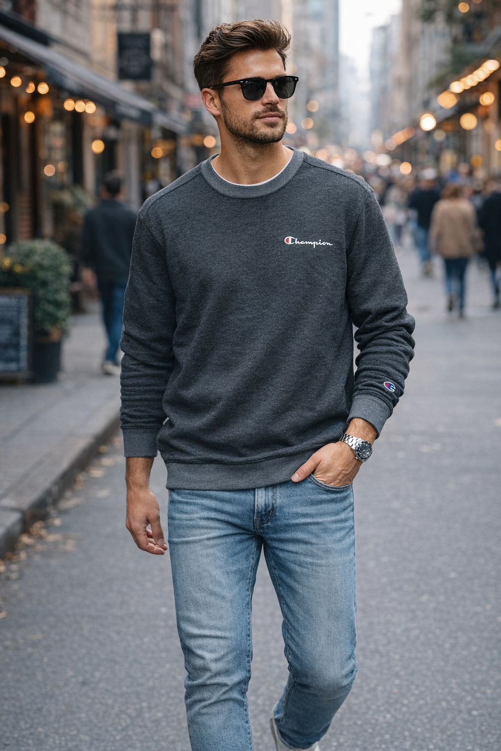 Áo Sweater Chính Hãng - Champion Men Crewneck Oxford Sport - 1563551OChacoal