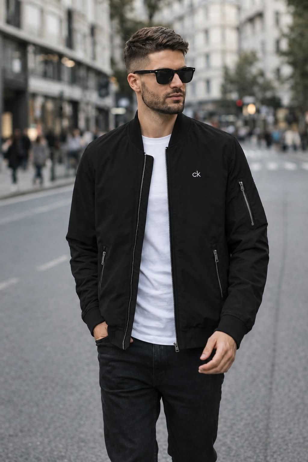 Áo Khoác Chính Hãng - CALVIN KLEIN Solid Full Zip Bomber Jacket Men's - CM107904-BLK