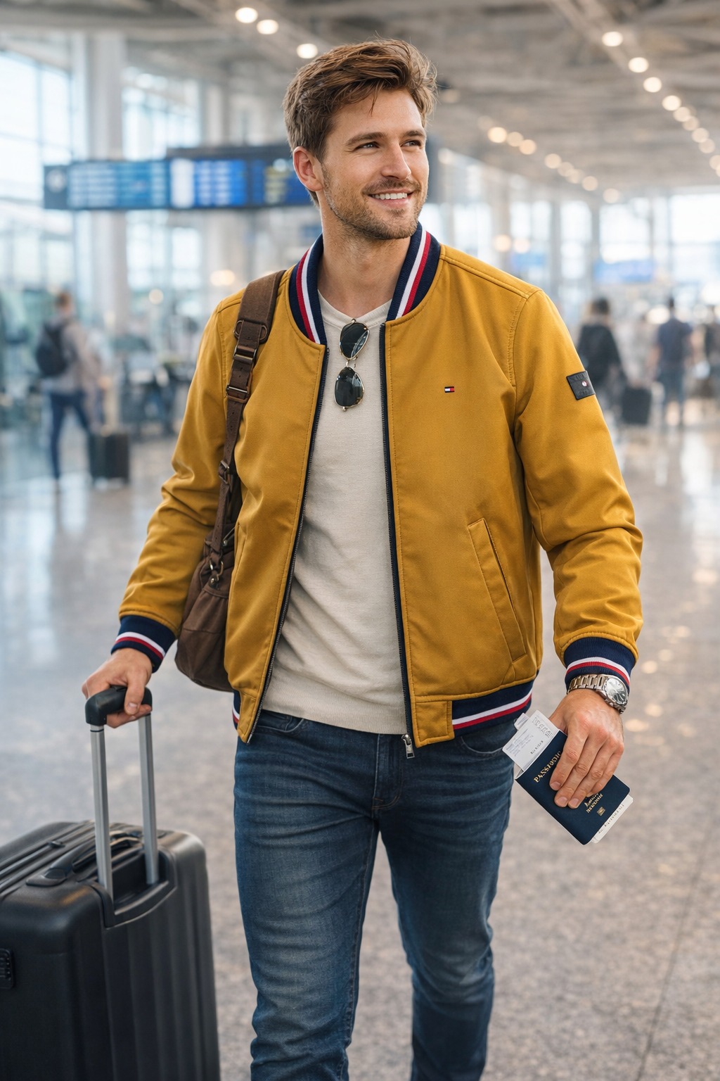 Áo Khoác Chính Hãng - Bomber Tommy Hilfiger Chống Nước Lót Nỉ 'Brown' - 159AP425-BRO