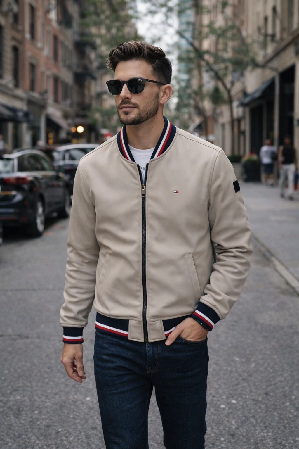 Áo Khoác Chính Hãng - Bomber Tommy Hilfiger Chống Nước Lót Nỉ 'Khaki' - 159AP425-KHA