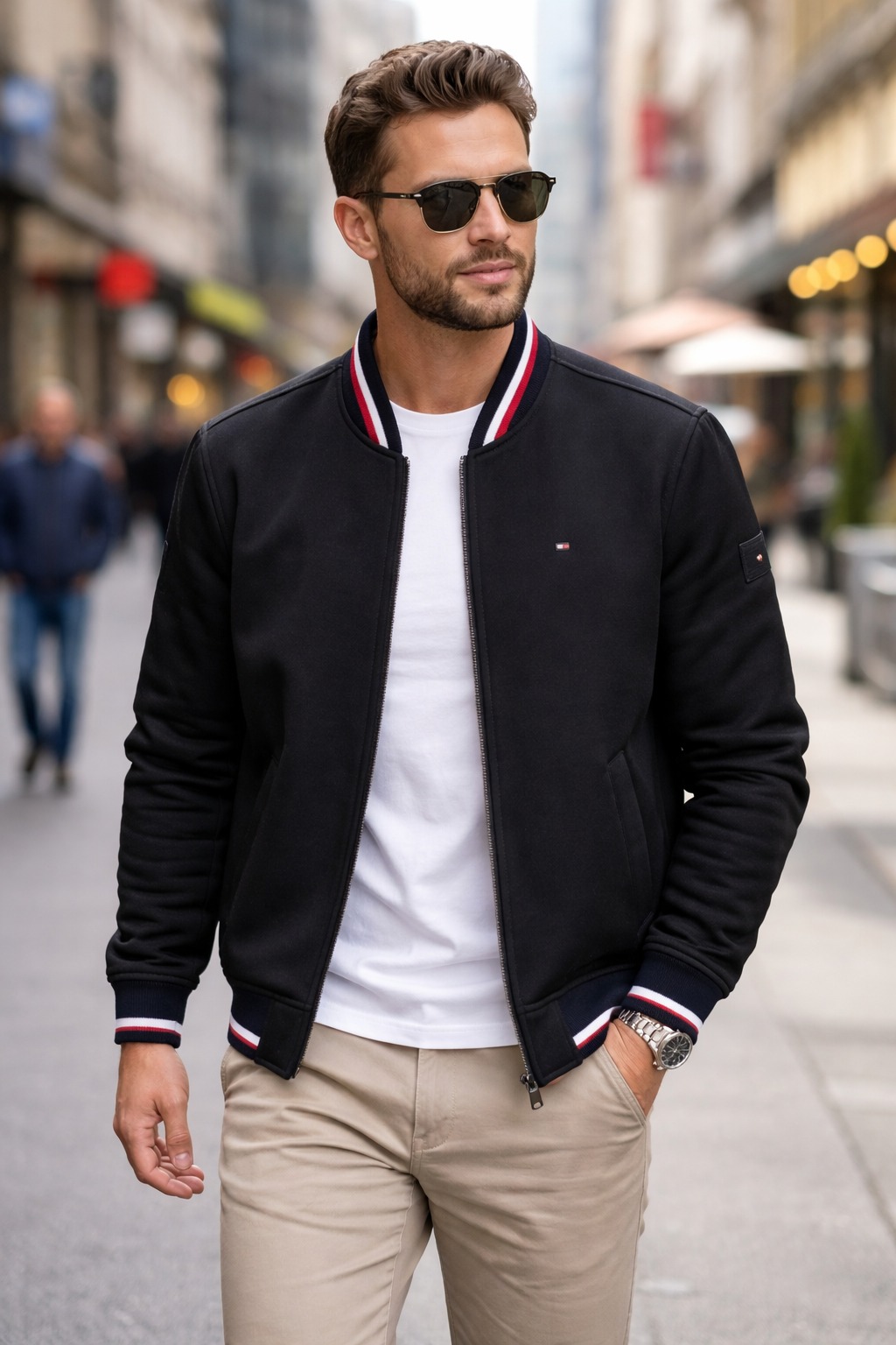 Áo Khoác Chính Hãng - Bomber Tommy Hilfiger Chống Nước Lót Nỉ 'Black' - 159AP425-BLK
