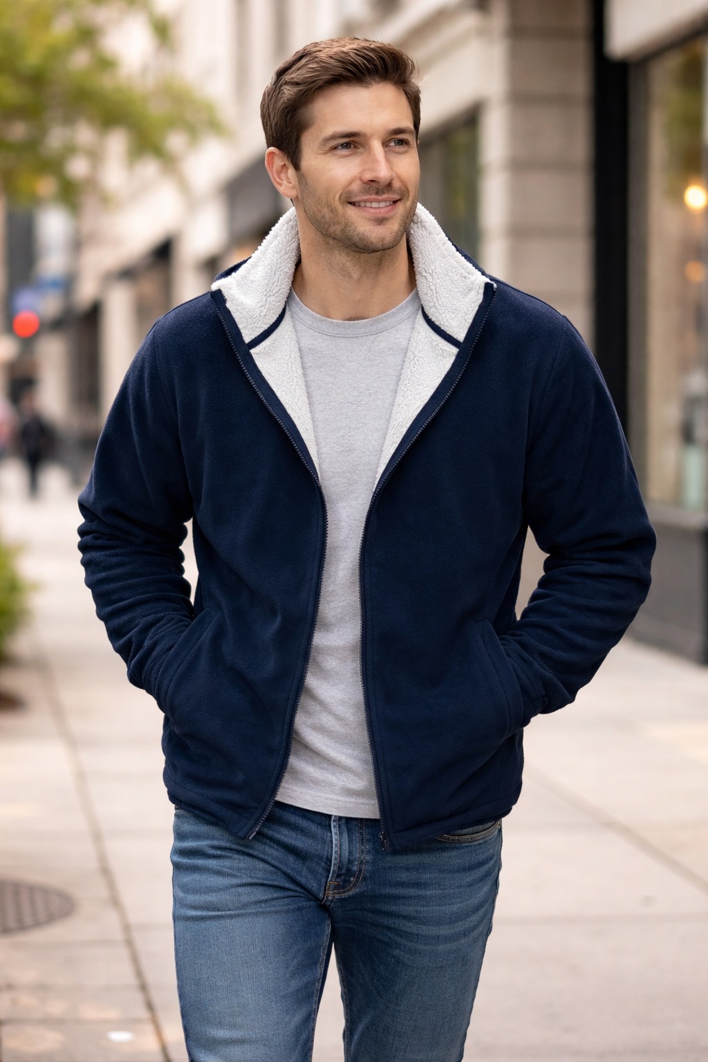 ÁO KHOÁC CHÍNH HÃNG - Comolo Nỉ Lông Cừu Navy - KCO-451