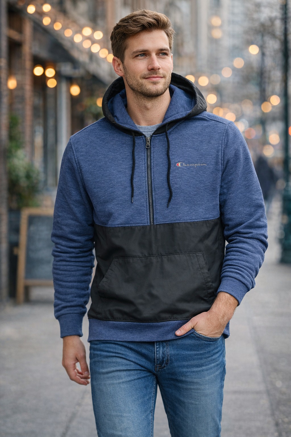 Áo Hoodie Chính Hãng - Champion Men’s Fleece Lined Hoodie “Navy/Black” - CH-QZ-NV1