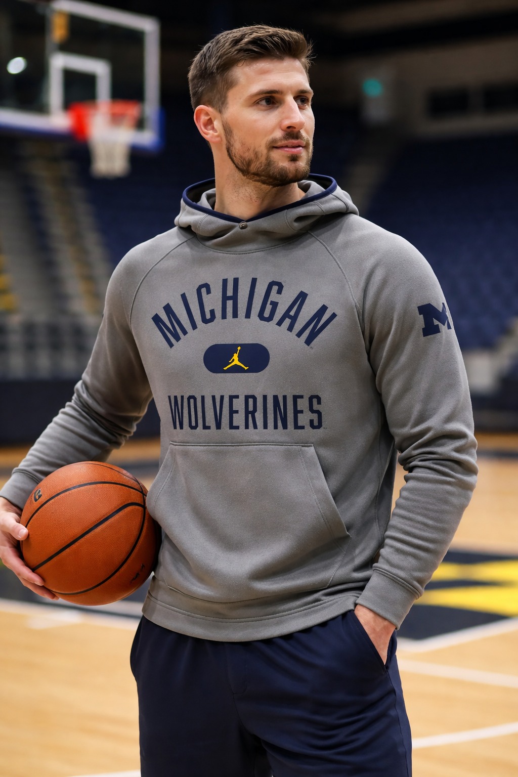 Áo Hoodie Chính Hãng - Jordan Brand Michigan Wolverines Gray Basketball Grey- AHD-023