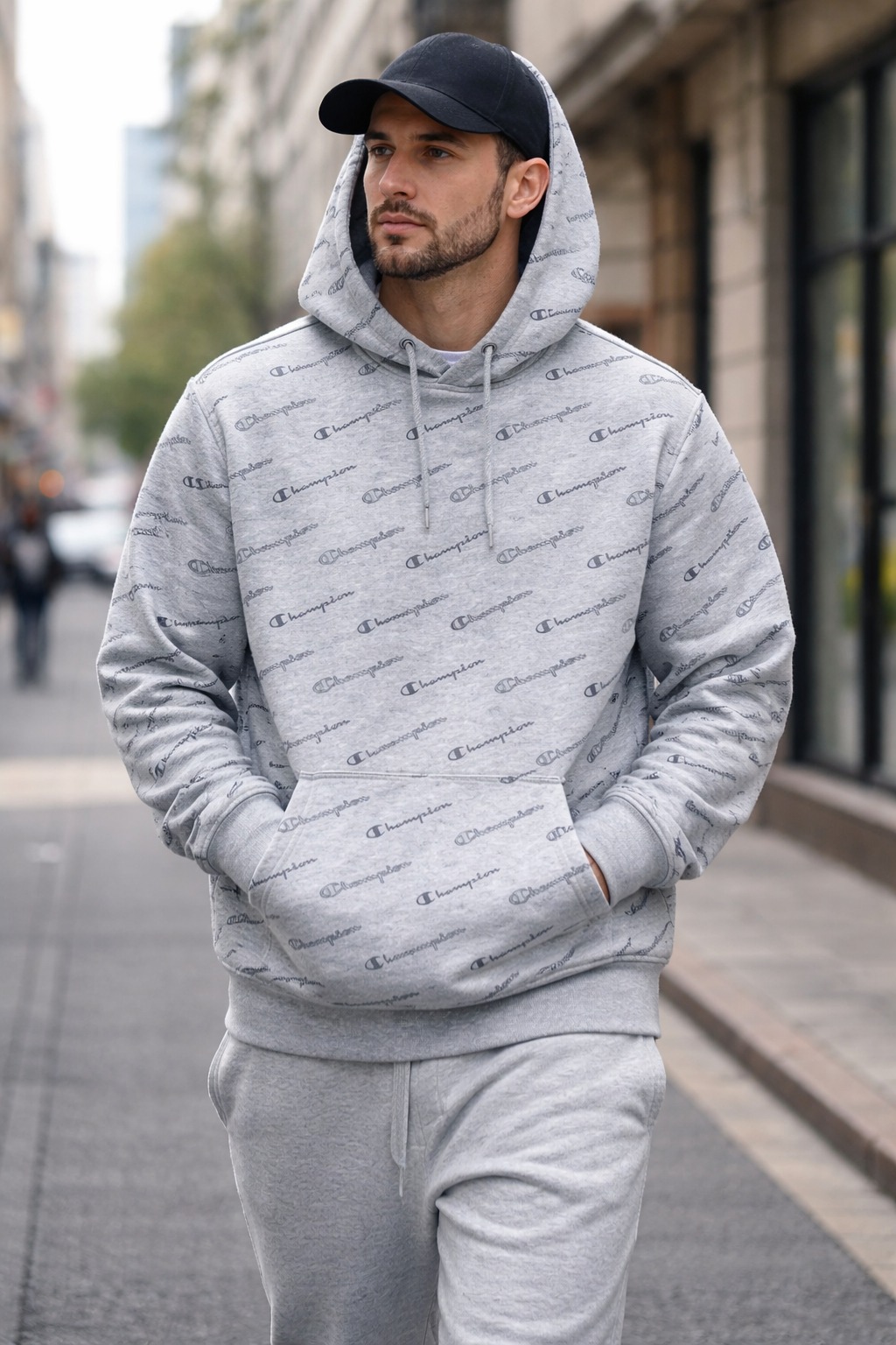 Áo Hoodie - Champion men's print pullover ' Gray ' - AM166-PHC