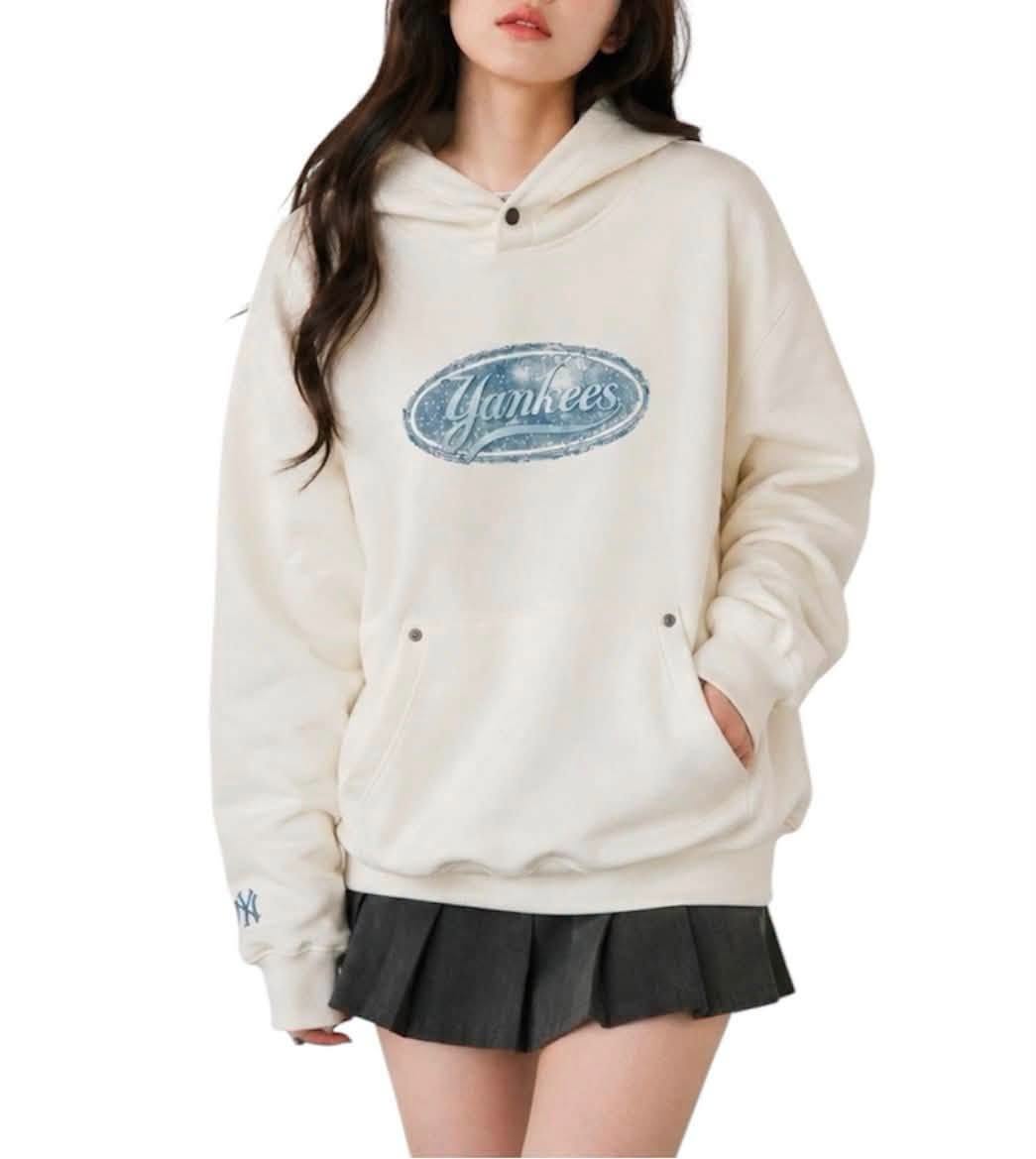 Áo Hoodie Chính Hãng - MLB Denim-like Monogram Big Lux - 3AHDM0551-50CRS