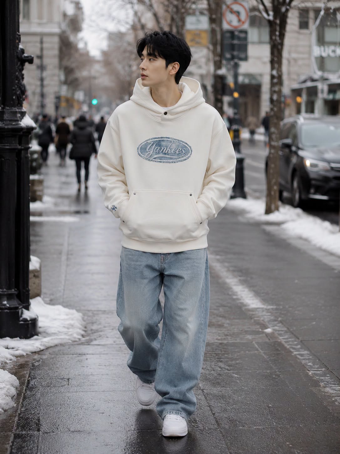 Áo Hoodie Chính Hãng - MLB Denim-like Monogram Big Lux - 3AHDM0551-50CRS