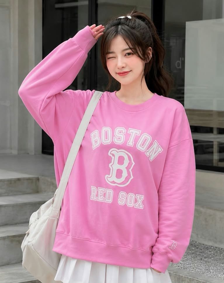 Áo Sweater Chính Hãng - MLB Varsity Overfit Man-to-Man BOS Pink - 3AMTV0131-43VOS