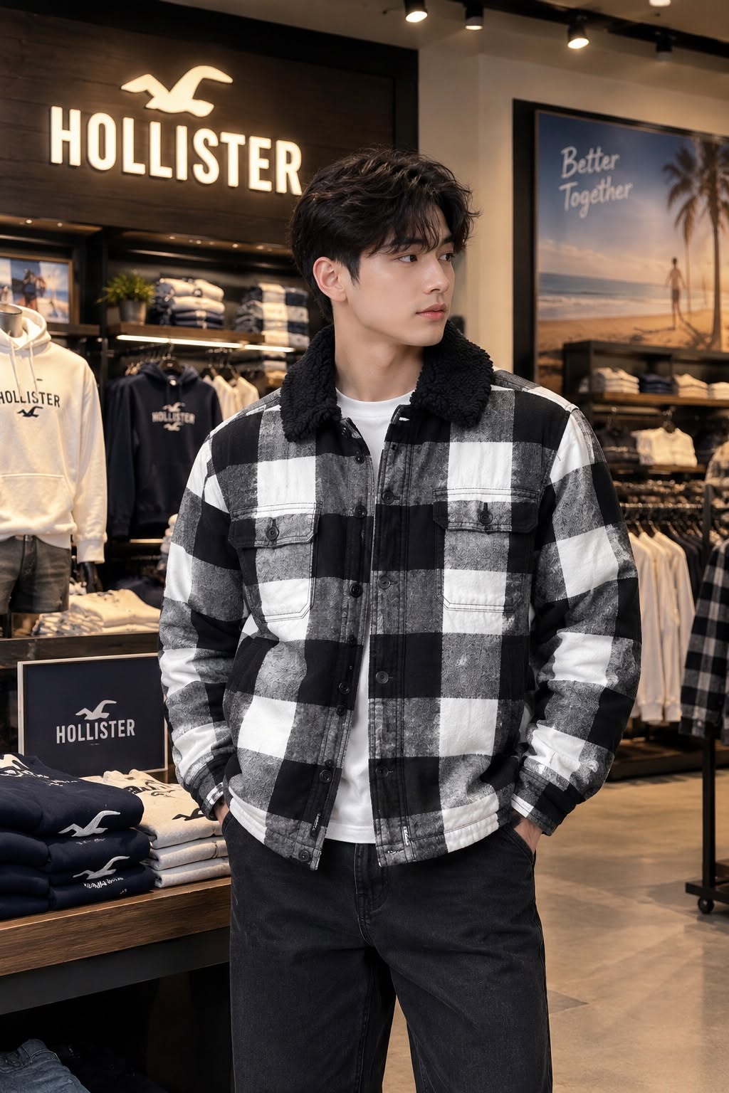 Áo Khoác Chính Hãng - Hollister Sherpa-Lined Flannel Shirt Jacket - HOLIS01