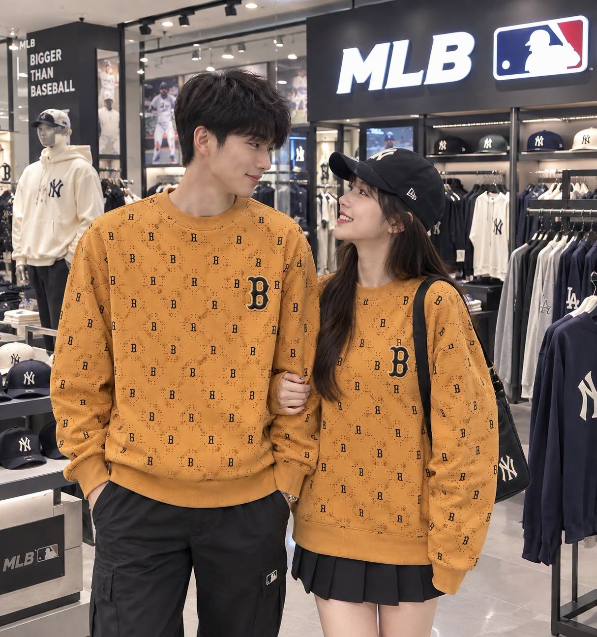 Áo Sweater Chính Hãng - MLB Diamond Monogram All Overfit 'Brown' - 3AMTM0314-50BK