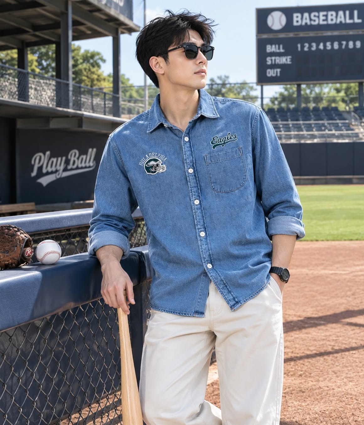 Áo Sơ Mi Chính Hãng - Men's Abercrombie & Fitch Blue Denim Long Sleeve Button-Up Shirt - AFD2047803