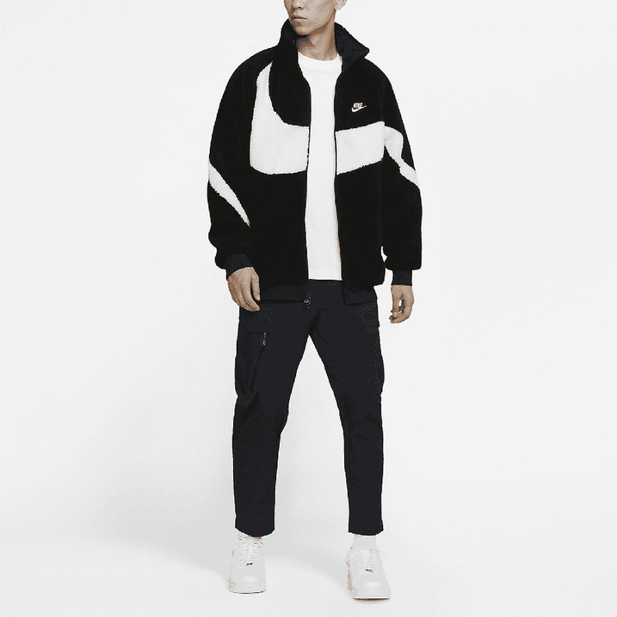 Áo Khoác Lông/Gió 2 Mặt Chính Hãng - Nike Sportswear Swoosh Black/White - BQ6546-011