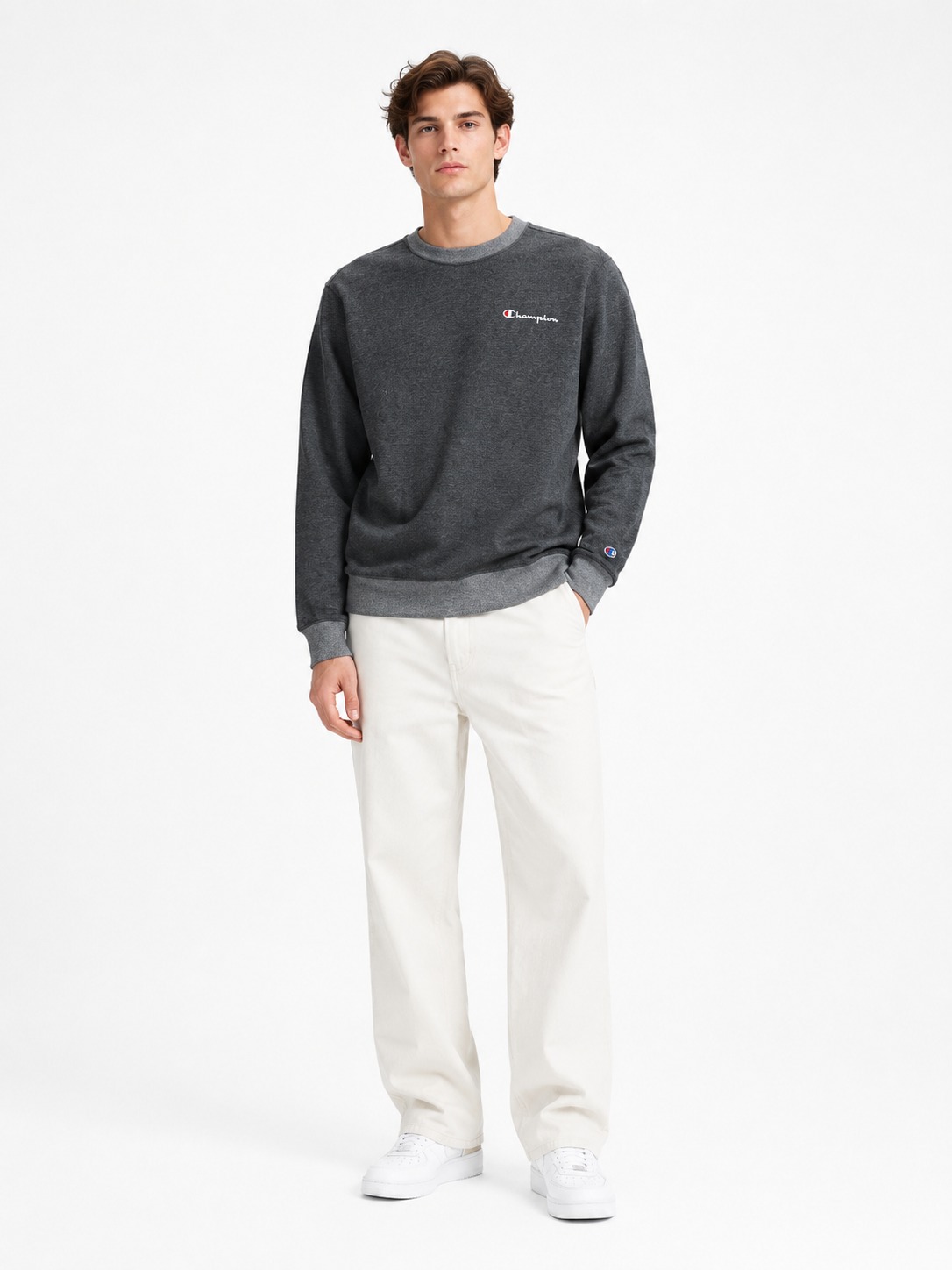 Áo Sweater Chính Hãng - Champion Men Crewneck Oxford Sport - 1563551OChacoal