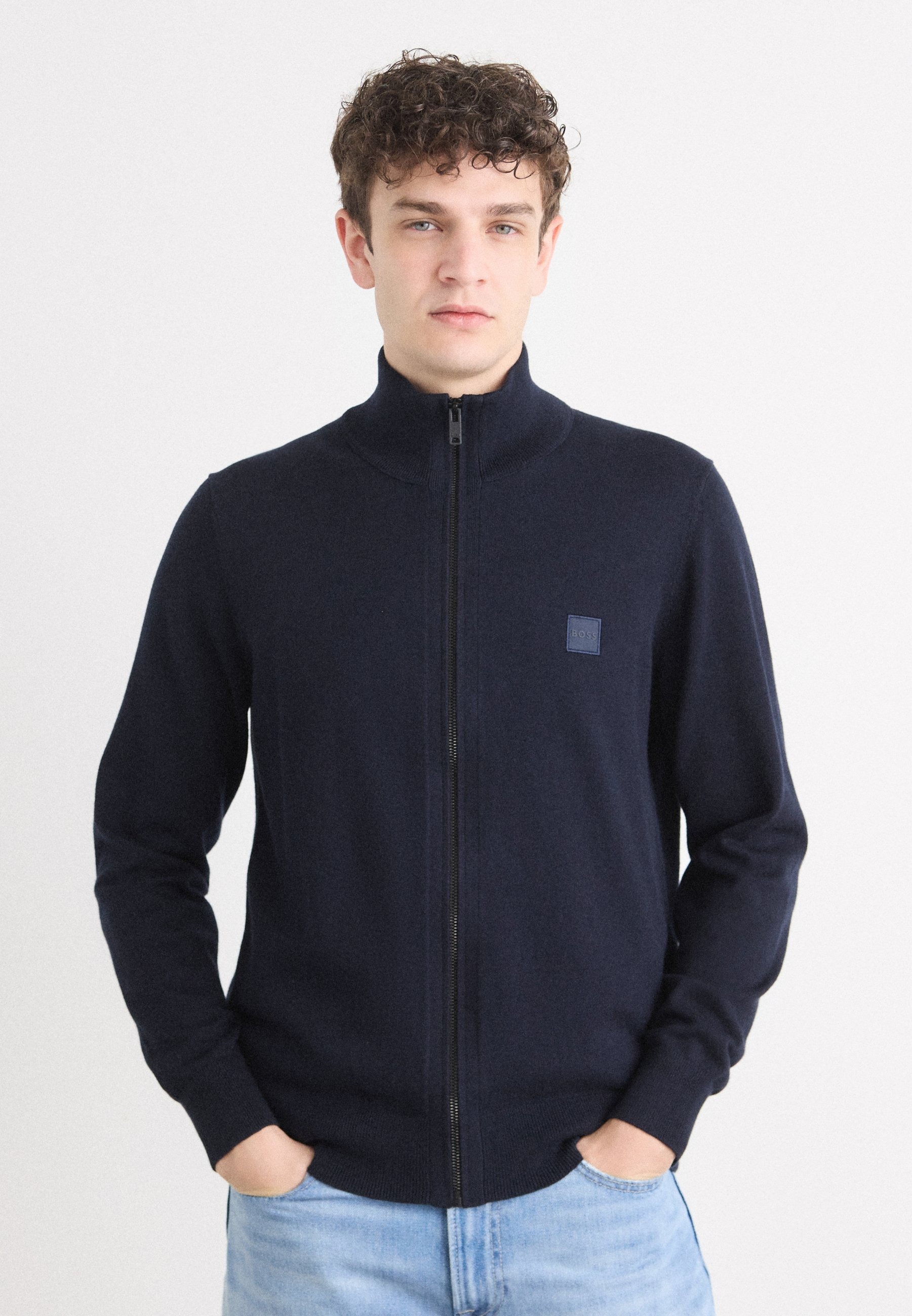 Áo Khoác Chính Hãng - Hugo Boss Zip-up Jacket In Cotton With Logo Badge 