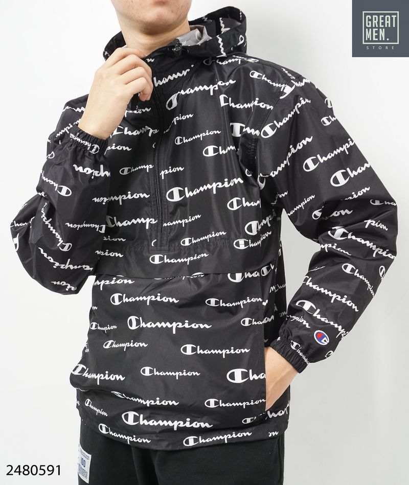 ÁO HOODIE Champion Packable Jacket Solid Scripts 'Black' AWVYA1A6W