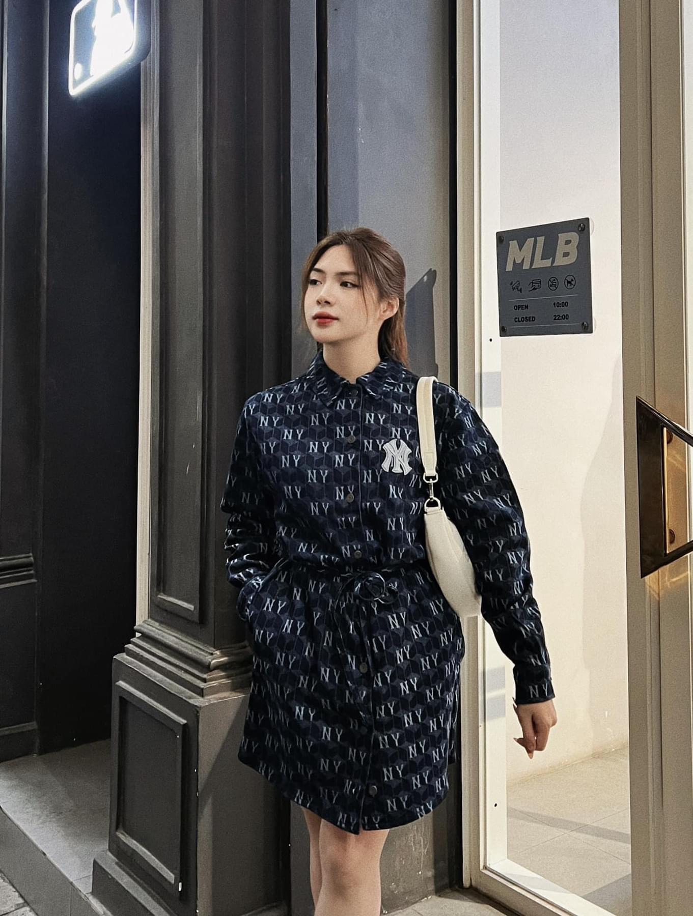 Váy Nữ Dáng Dài - Đầm Sơ Mi Chính Hãng MLB Monogram Denim Women - 3FDDM0734-50NYD