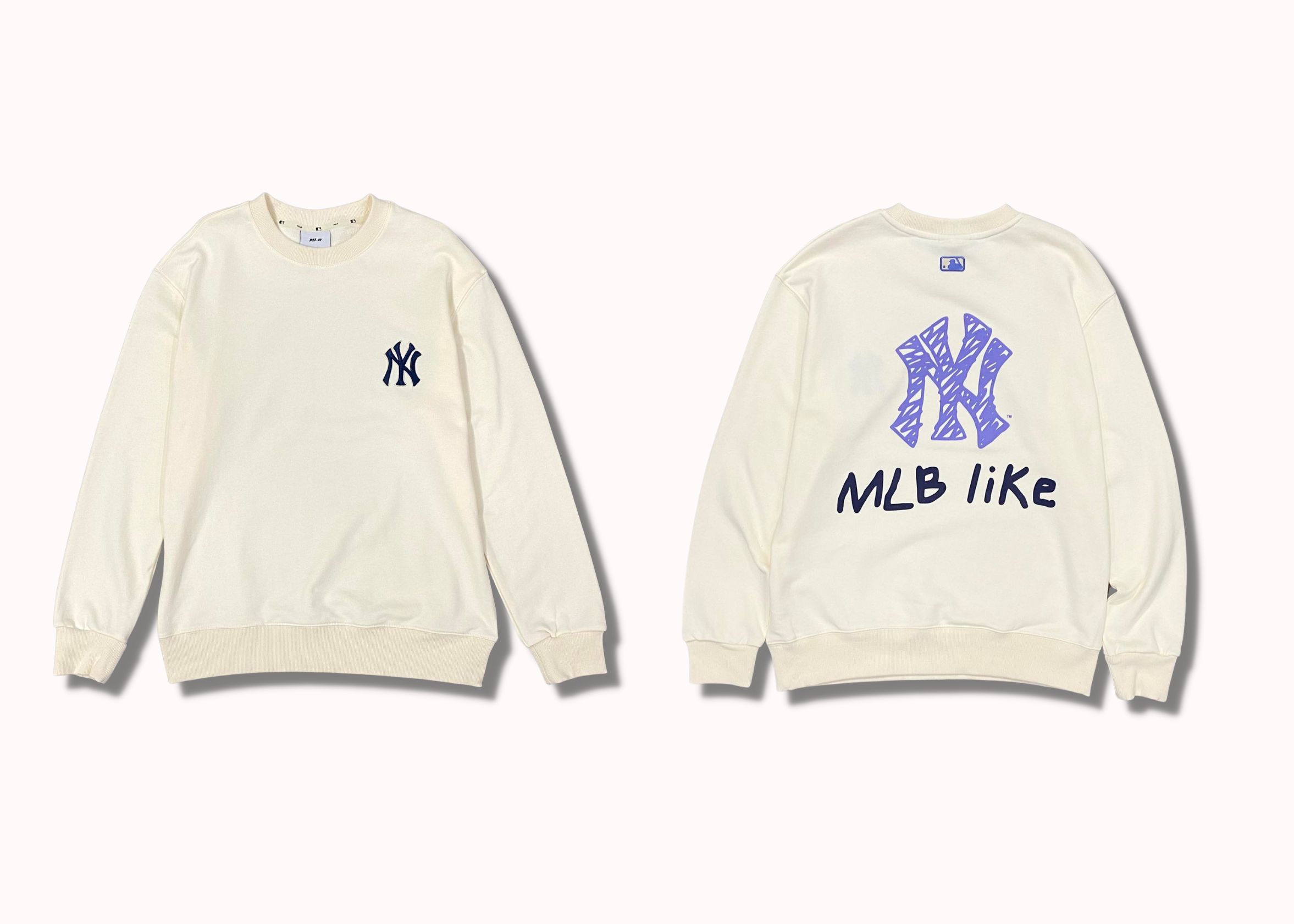 Áo Nỉ Sweater MLB Like Cartoon Overfit Sweatshirt New York Yankees  3AMTL022450CRS Trắng  Caos Store