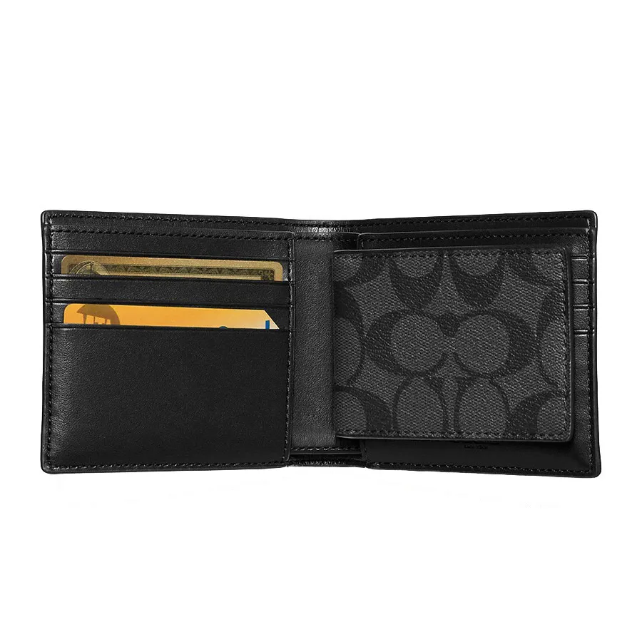 Phụ Kiện Chính Hãng - Ví Coach Compact ID Wallet In Signature Canvas 'Black' - 74993