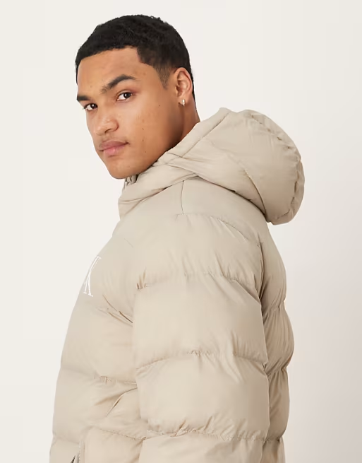 Áo Khoác Phao Chính Hãng - Calvin Klein Jeans Monologo Puffer Jacket In Beige 