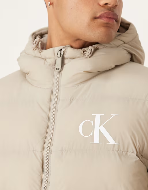 Áo Khoác Phao Chính Hãng - Calvin Klein Jeans Monologo Puffer Jacket In Beige 