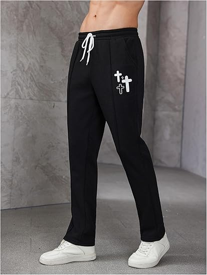 Quần Dài Chính Hãng - GORGLITTER Men's Cross Graphic Stacked Sweatpants Drawstring Waist Casual Jogger Pants 