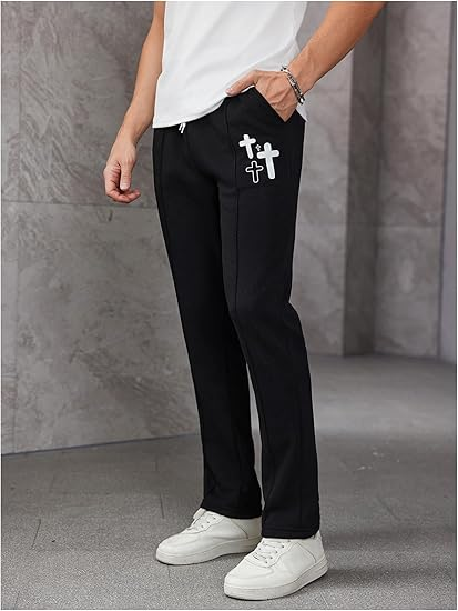 Quần Dài Chính Hãng - GORGLITTER Men's Cross Graphic Stacked Sweatpants Drawstring Waist Casual Jogger Pants 