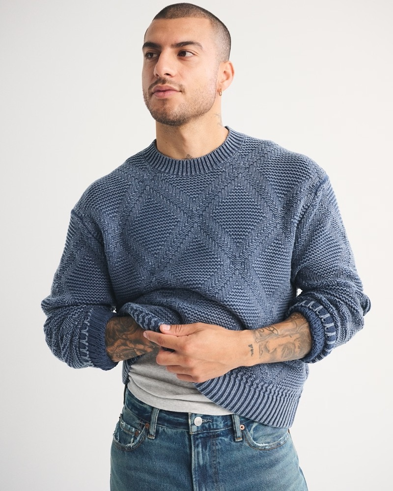 Áo Sweater Chính Hãng -  Abercrombie & Fitch Diamond Stitch Crew Sweater 