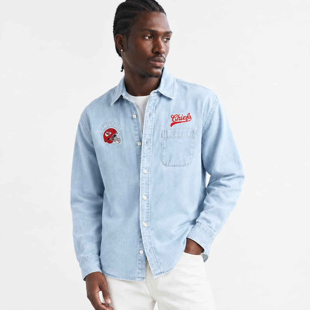 Áo Sơ Mi Chính Hãng - Men's Abercrombie & Fitch Blue Denim Long Sleeve Button-Up Shirt - AFD2047801