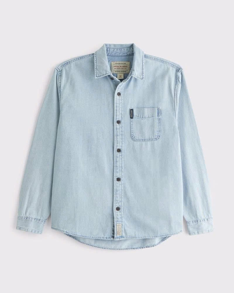 Áo Sơ Mi Chính Hãng - Men's Abercrombie & Fitch Blue Denim Long Sleeve Button-Up Shirt - AFD2047804