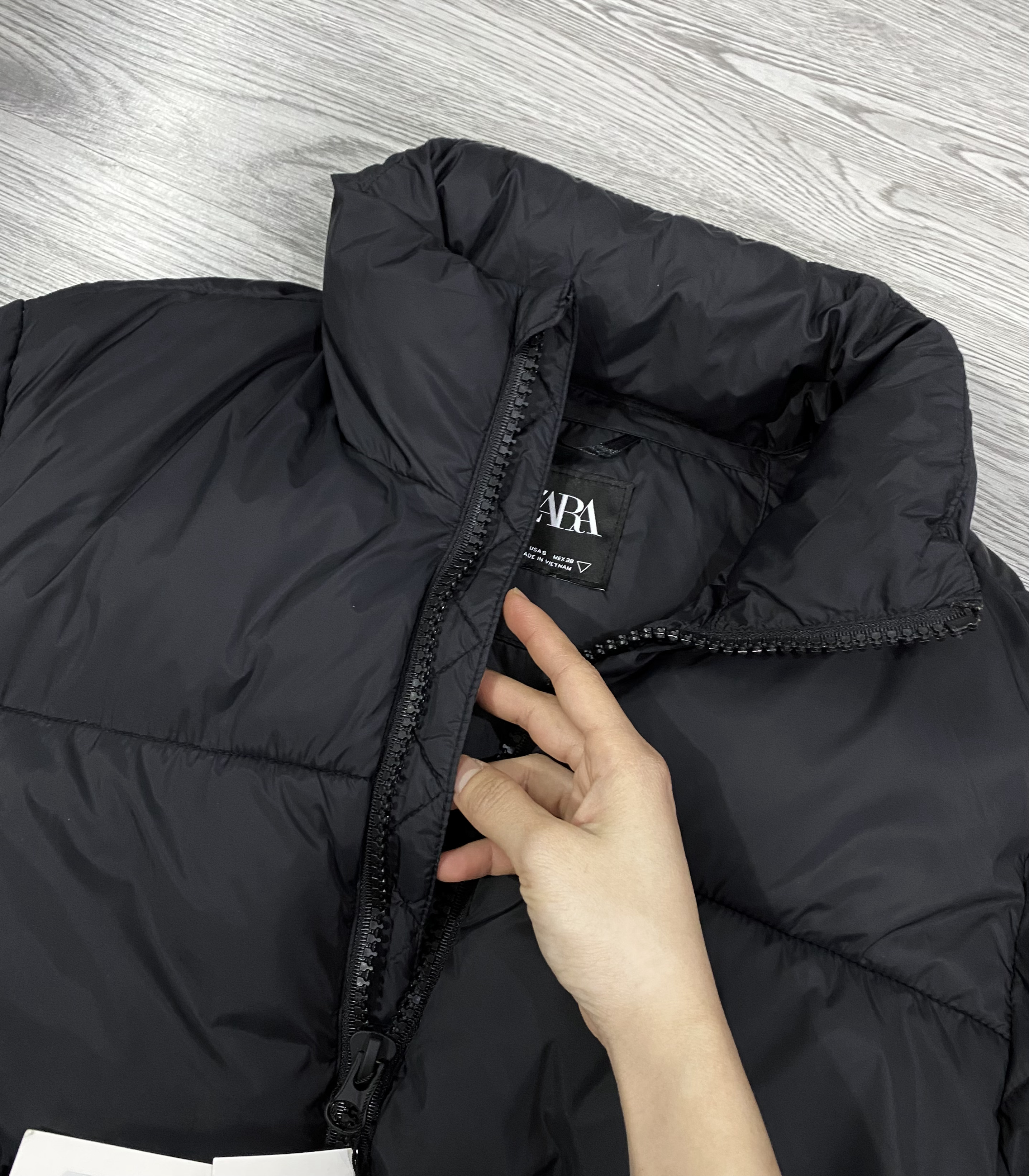 ÁO KHOÁC CHÍNH HÃNG - Ái Khoác Phao Zara ripstop puffer jacket black - 6985/316