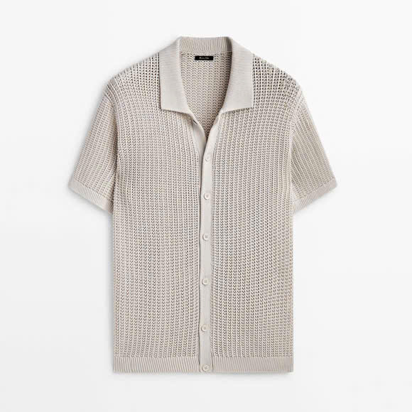 Áo Sơ Mi Len Chính Hãng - Massimo Dutti Short Sleeve With Buttons Cardigan 'Beige' - M3I22Q0GJ-B11