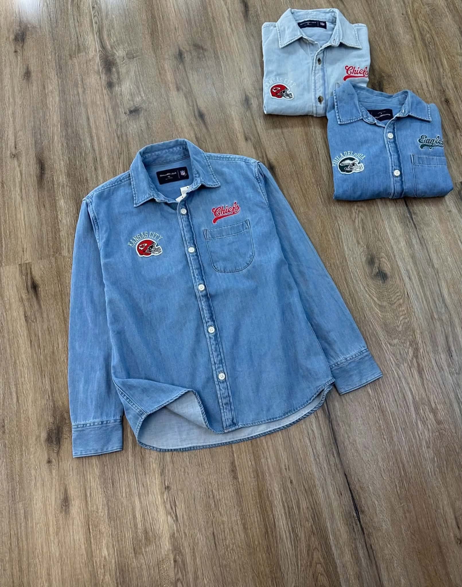 Áo Sơ Mi Chính Hãng - Men's Abercrombie & Fitch Blue Denim Long Sleeve Button-Up Shirt - AFD2047802