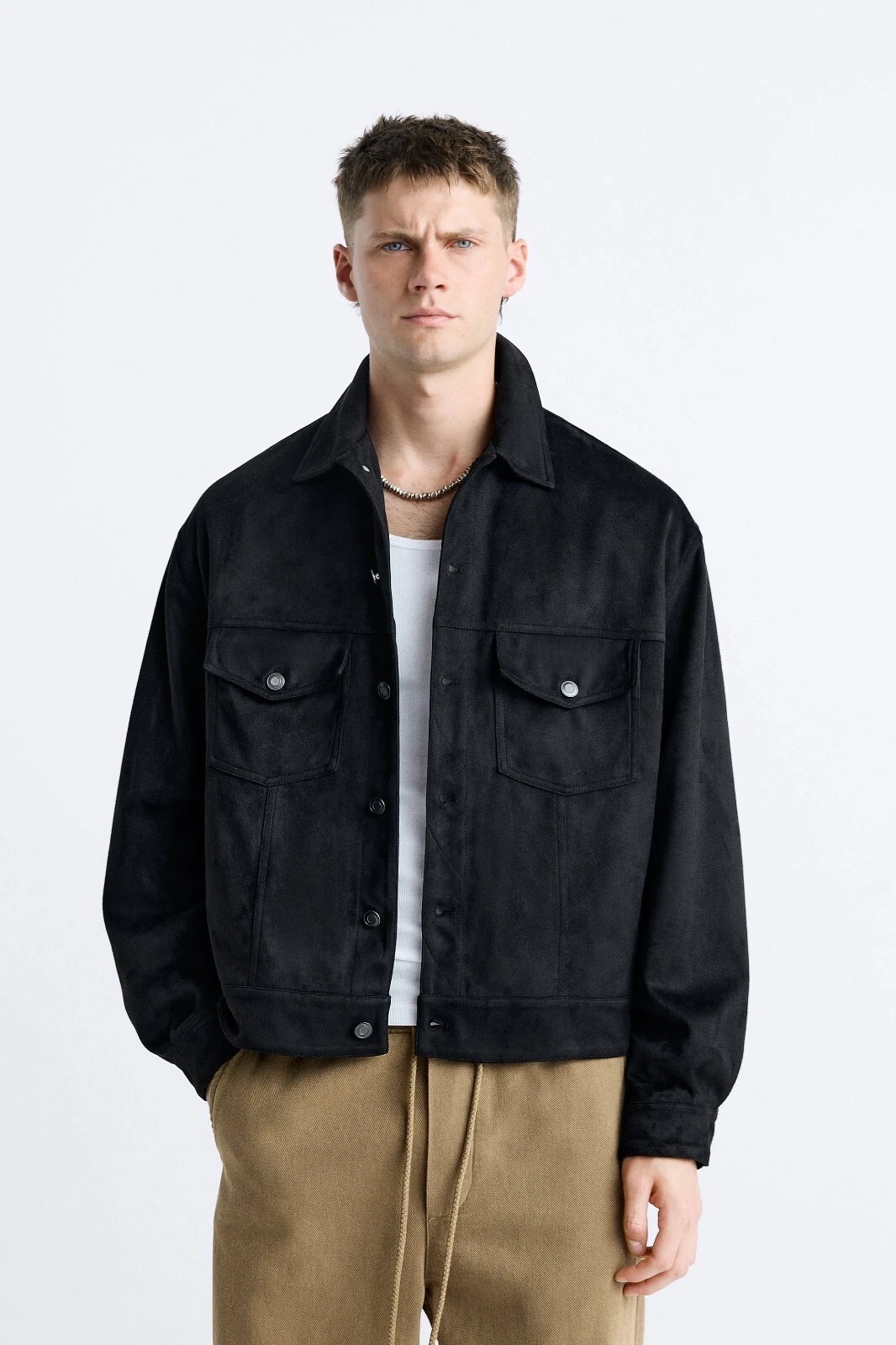 Áo Khoác Chính Hãng - Zara Boxy Fit Faux Suede Trucker Jacket 