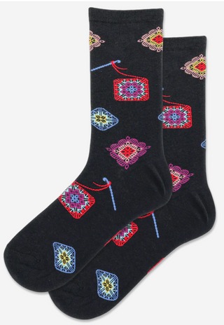 Phụ Kiện Chính Hãng - Tất Hot Sox Womens Granny Square Black/Pink (5 đôi/pack) - HSS010