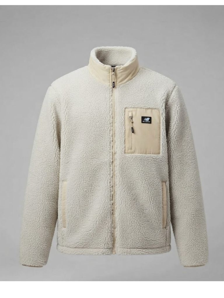 ÁO KHOÁC CHÍNH HÃNG - New Balance Men's Off-White/Beige Sherpa Fleece Full-Zip Jacket with Chest Pocket- NB2007-003