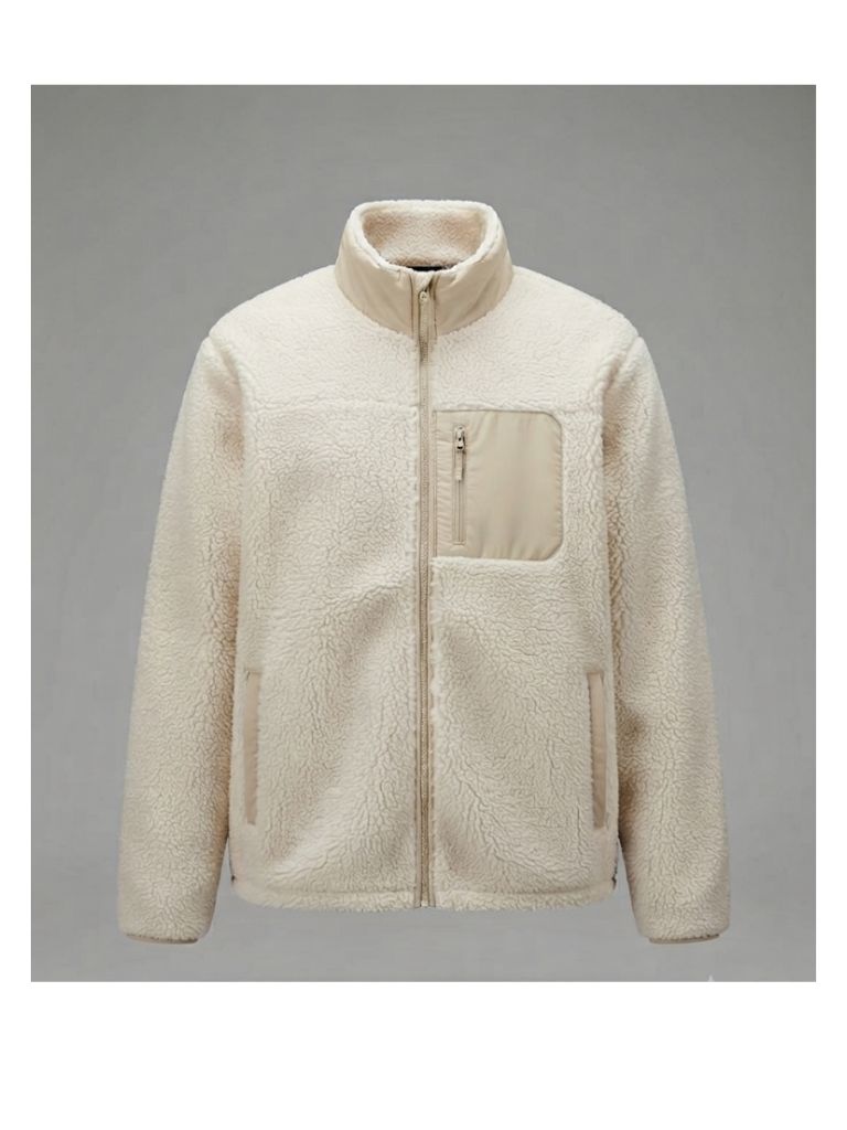 ÁO KHOÁC CHÍNH HÃNG - New Balance Off-White/Cream Sherpa Fleece Full-Zip Jacket with Beige Contrast Pocket- NB2007-004