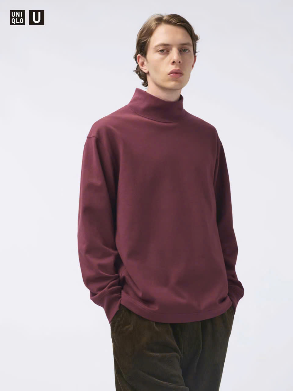 Áo Sweater Chính Hãng - Uniqlo Brushed Lined Mock Neck T-Shirt ''Wine ''- 4718061