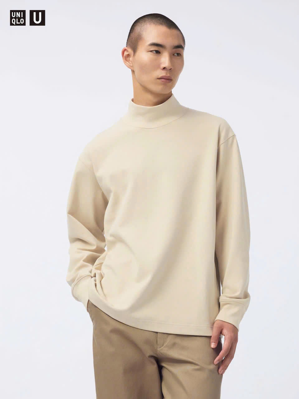 Áo Sweater Chính Hãng - Uniqlo Brushed Lined Mock Neck T-Shirt ''Be''- 4718065