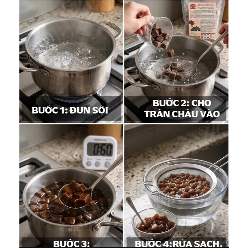 Trân Châu Bánh Bò Vị Đường Đen Lermao Tươi Đông Lạnh 1kg