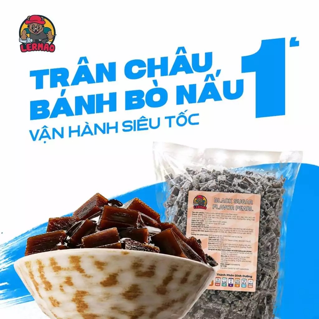 Trân Châu Bánh Bò Vị Đường Đen Lermao Tươi Đông Lạnh 1kg