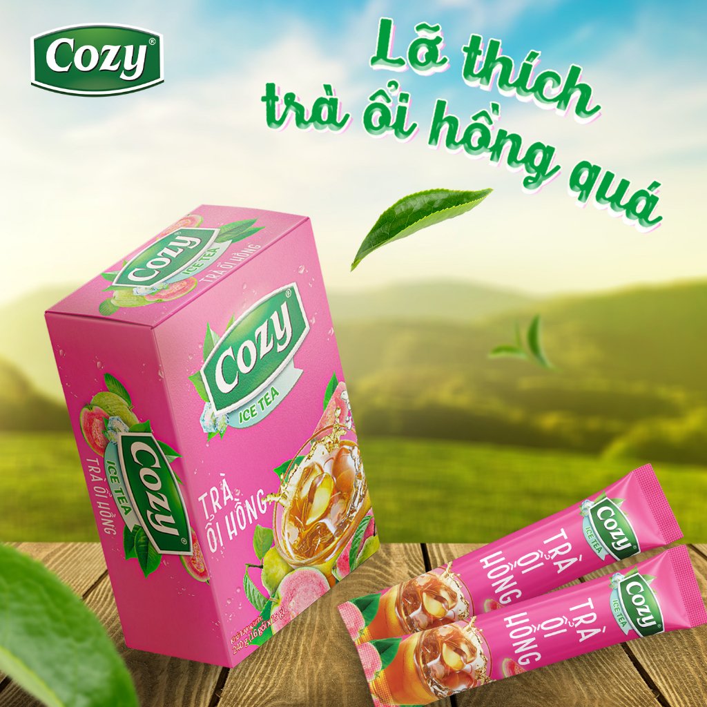Trà Cozy hòa tan Icetea hộp 240g (16 gói x 15g) - ỔI HỒNG