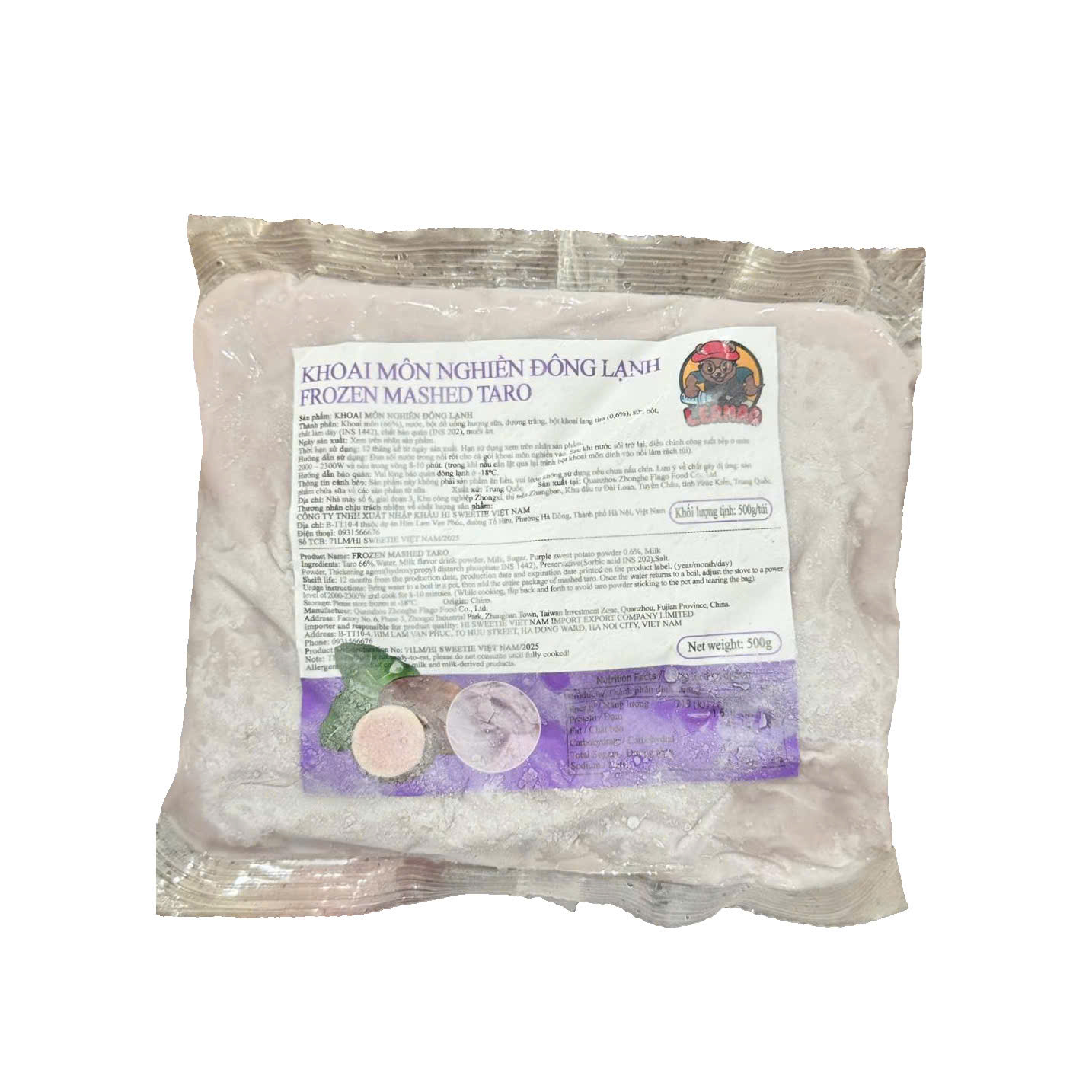 Khoai Môn nghiền Lermao túi 500g (đông lạnh)