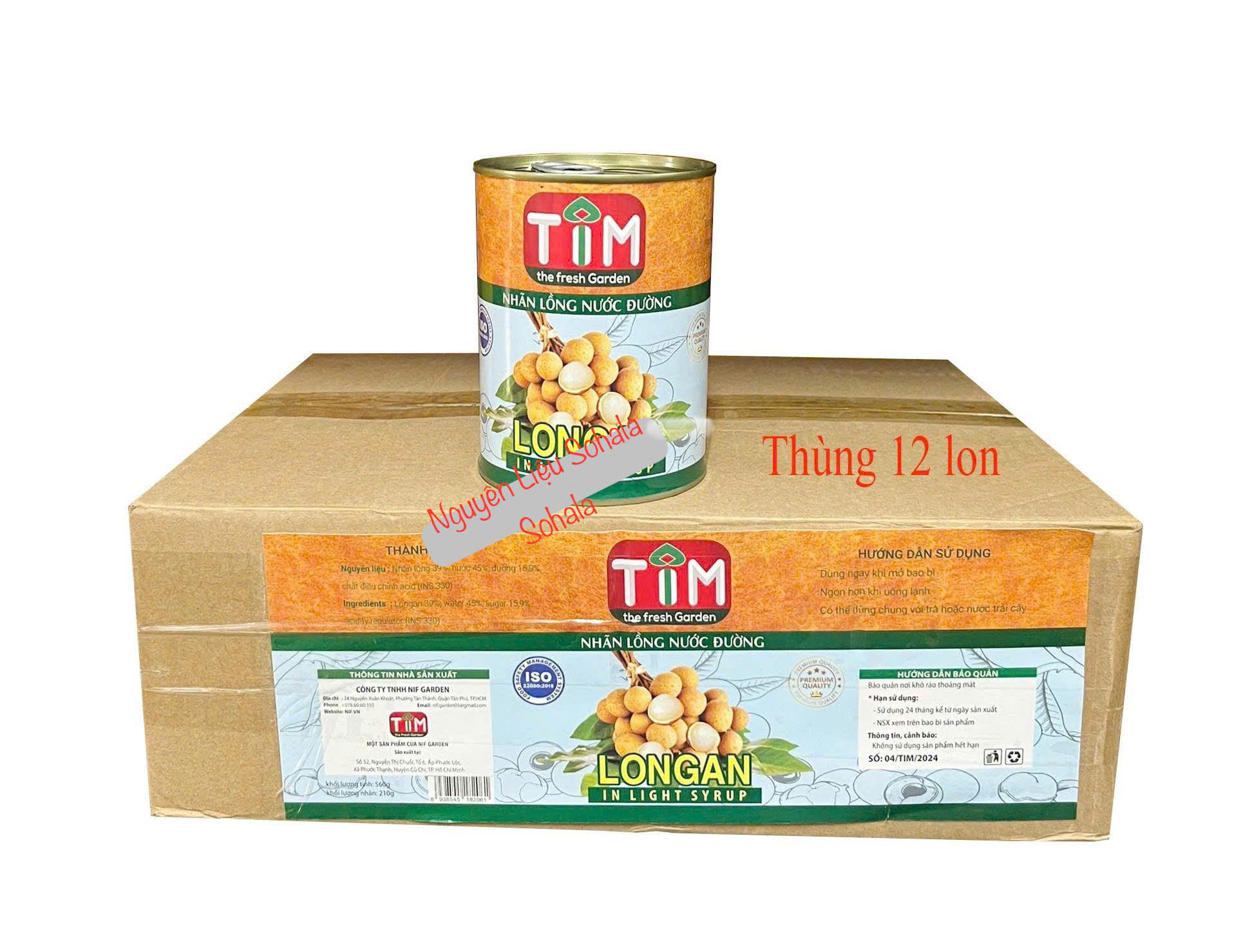 [Thùng 12 lon] Nhãn ngâm nước đường TIM lon 560g