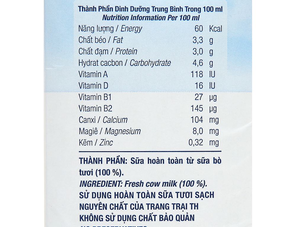 Sữa tươi TH True Milk 1 lít - KHÔNG ĐƯỜNG