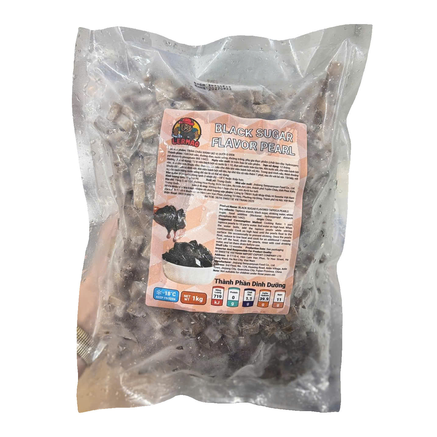Trân Châu Bánh Bò Vị Đường Đen Lermao Tươi Đông Lạnh 1kg