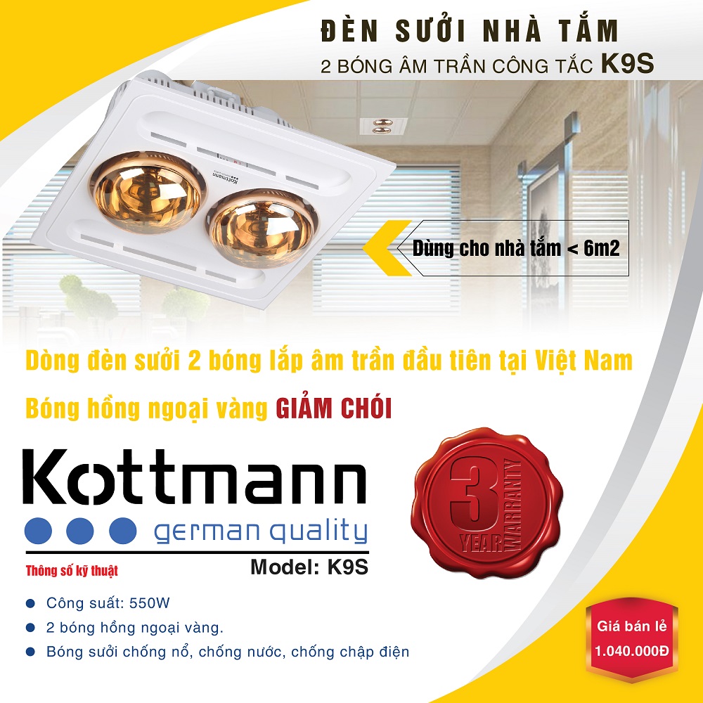 Đèn sưởi 2 bóng âm trần (K9-S)