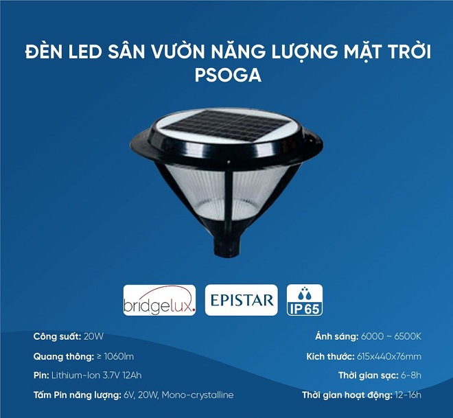 Đèn đường Led năng lượng mặt trời PSOGA20L Paragon 20W