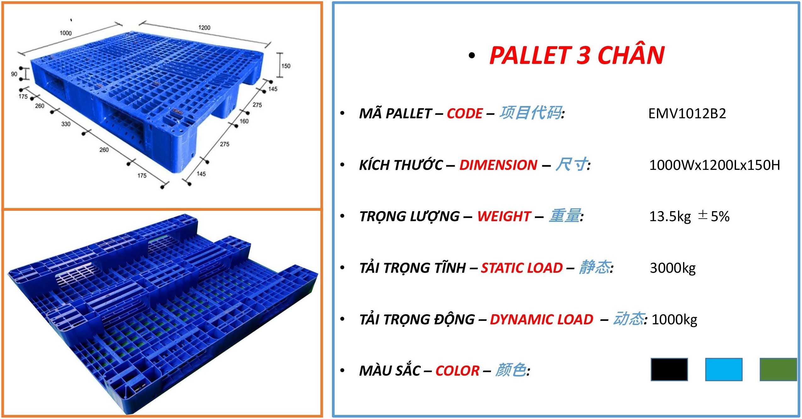 Pallet nhựa EMV1012B2