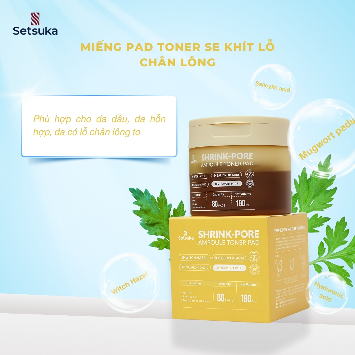 Toner Pad và Cleansing Pad Setsuka làm sạch và dưỡng da chuyên sâu, tẩy trang, dưỡng ẩm, se khít lỗ chân lông, săn chắc