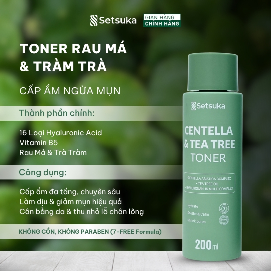 TRỌN BỘ chăm sóc da Ngừa mụn Setsuka CENTELLA & TEA TREE  Rau má & Tràm trà ngăn ngừa mụn và phục hồi da nhạy cảm